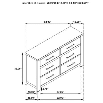 Kieran 6 Drawer Grey Dresser