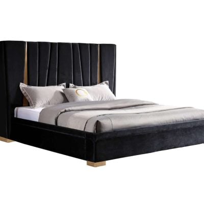 Modrest Evonda Modern Black Velvet & Brass Bed