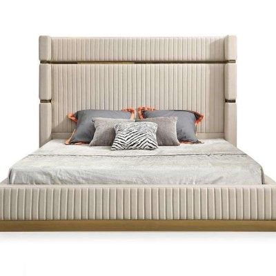 Modrest Sterling Modern Beige Leather & Gold Bed