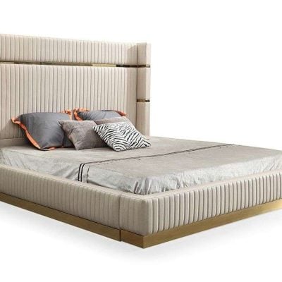 Modrest Sterling Modern Beige Leather & Gold Bed