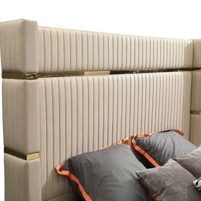 Modrest Sterling Modern Beige Leather & Gold Bed