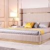 Modrest sterling Modern Beige Leather & Gold Bed