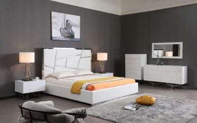 Modrest Chrysler Modern White Leather Bed