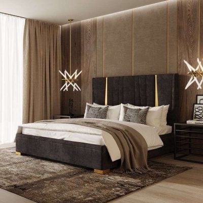 Modrest Evonda Modern Black Velvet & Brass Bed