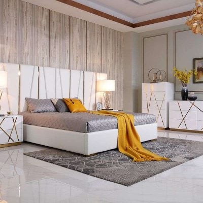 Modrest Nixa Modern White Leather & Gold Bed