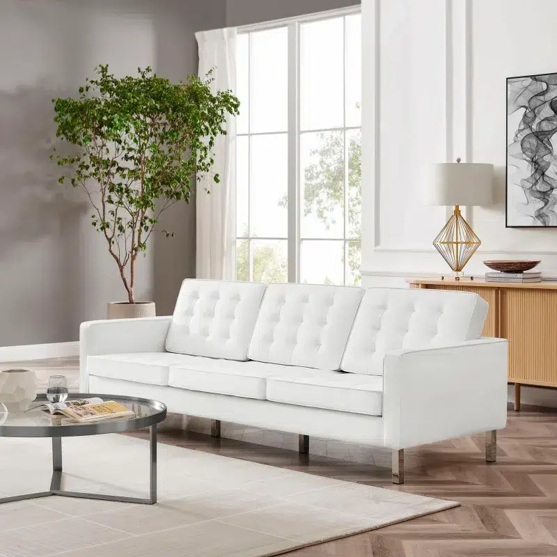 Loft White Leather Sofa