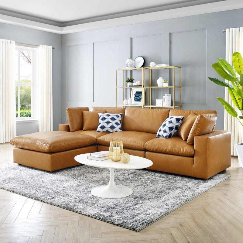 Commix Cognac Brown Leather Sofa by Modway