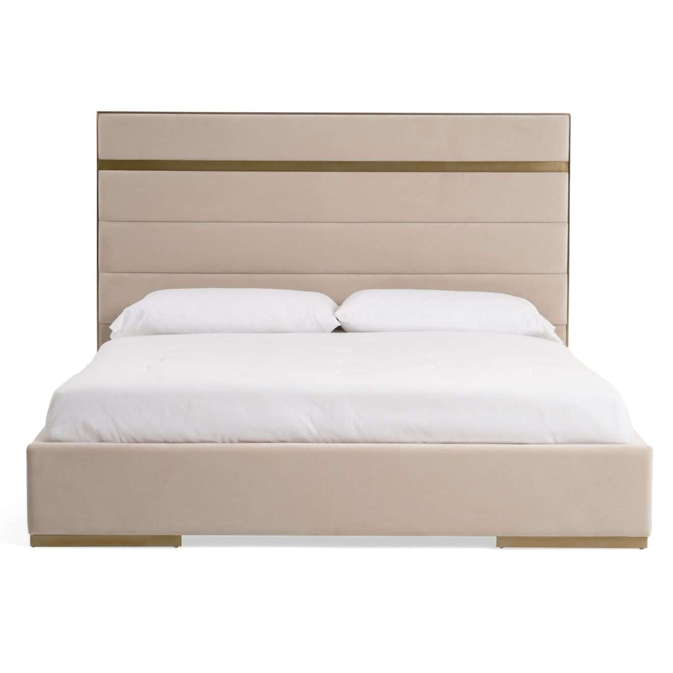 Modrest Cartier - Modern Beige Velvet and Brushed Brass Bed