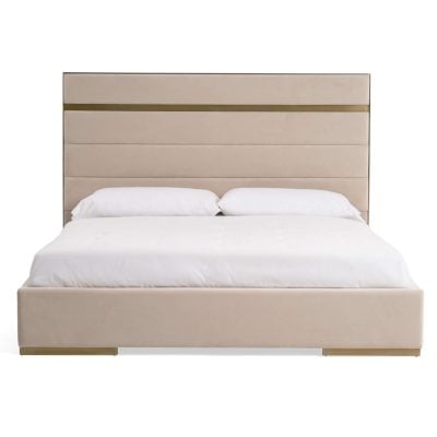 Modrest Cartier - Modern Beige Velvet and Brushed Brass Bed