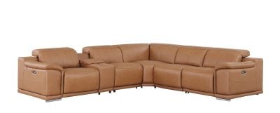 Divantalia Livorno Modern Recliner Cognac Brown Italian Leather Sectional Sofa - Image 29