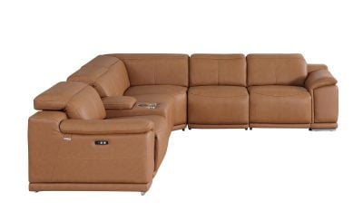 Divantalia Livorno Modern Recliner Cognac Brown Italian Leather Sectional Sofa 6 Pc cupholders