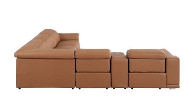 Divantalia Livorno Modern Recliner Cognac Brown Italian Leather Sectional Sofa 6 Pc cupholders