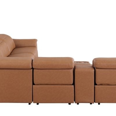 Divantalia Livorno Modern Recliner Cognac Brown Italian Leather Sectional Sofa 6 Pc cupholders