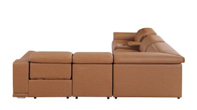 Divantalia Livorno Modern Recliner Cognac Brown Italian Leather Sectional Sofa 6 Pc cupholders