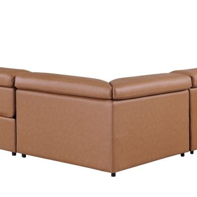 Divantalia Livorno Modern Recliner Cognac Brown Italian Leather Sectional Sofa 6 Pc cupholders