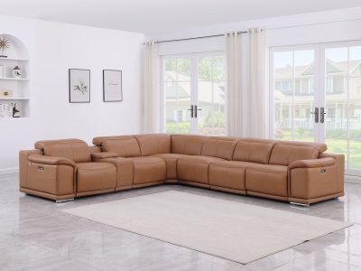 Divantalia Livorno Modern Recliner Cognac Brown Italian Leather Sectional Sofa 7 Pc cupholders