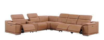 Divantalia Livorno Modern Recliner Cognac Brown Italian Leather Sectional Sofa 7 Pc cupholders