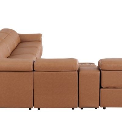Divantalia Livorno Modern Recliner Cognac Brown Italian Leather Sectional Sofa 7 Pc cupholders