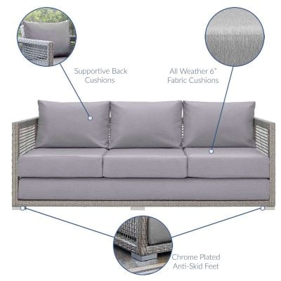 Aura Outdoor Patio Wicker Gray Rattan Sofa