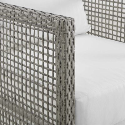 Aura Outdoor Patio Wicker White Rattan Sofa