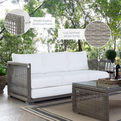Aura Outdoor Patio Wicker White Rattan Sofa
