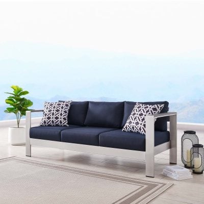 Shore Sunbrella Outdoor Modern Blue Patio Sofa