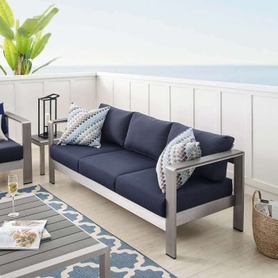 Shore Sunbrella Aluminum Outdoor Blue Patio Sofa