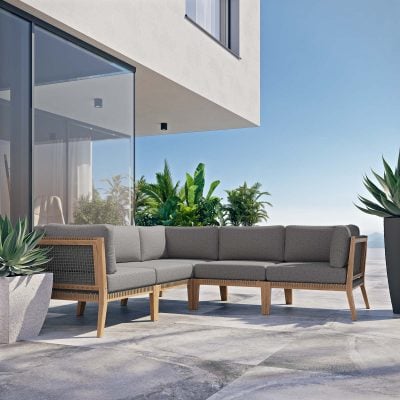 Clearwater Outdoor Teak Wood Gray Sectional Sofa