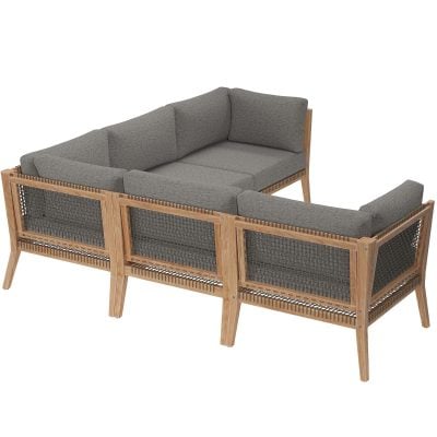 Clearwater Outdoor Teak Wood Gray Sectional Sofa