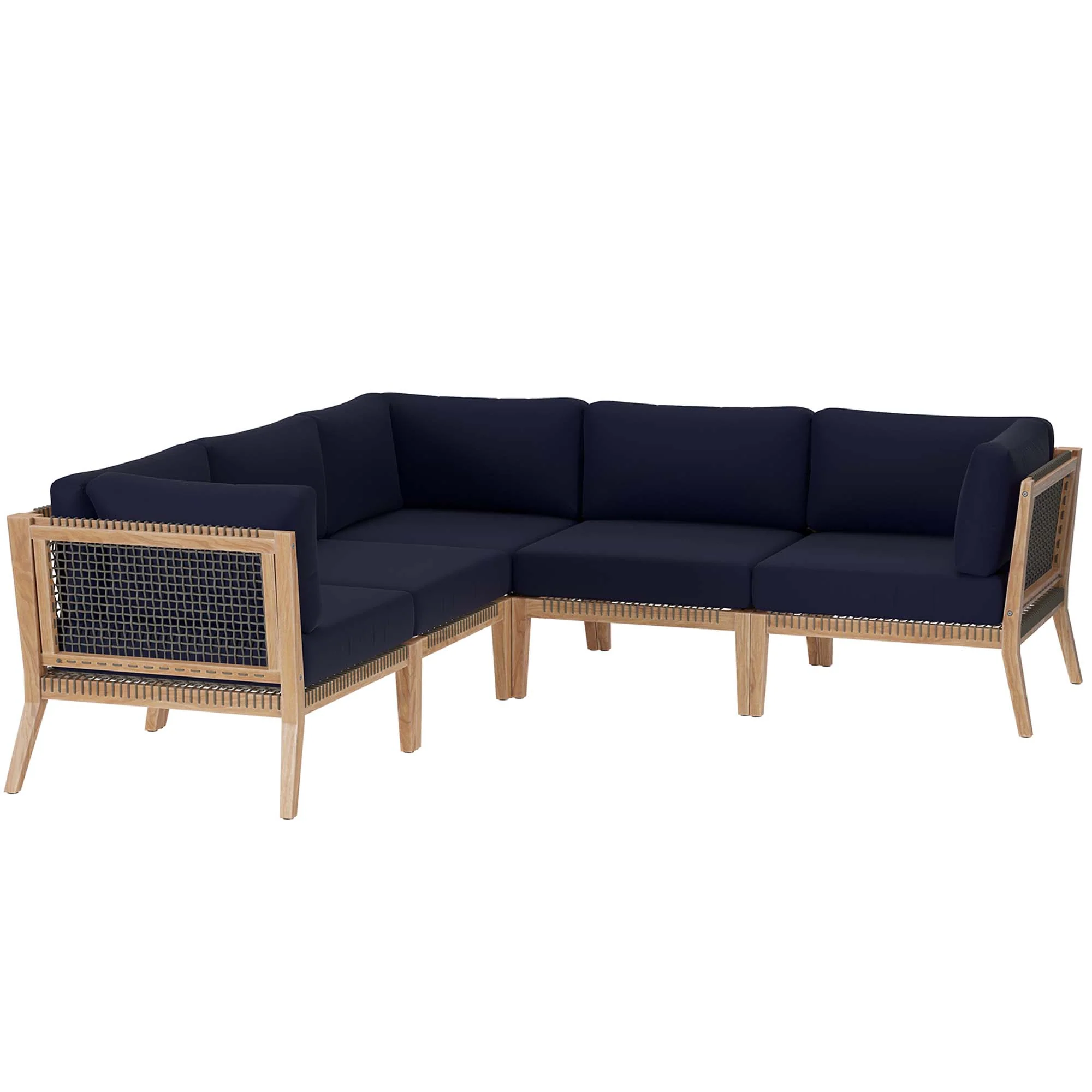 Clearwater Outdoor Teak Wood Blue Sectional Sofa