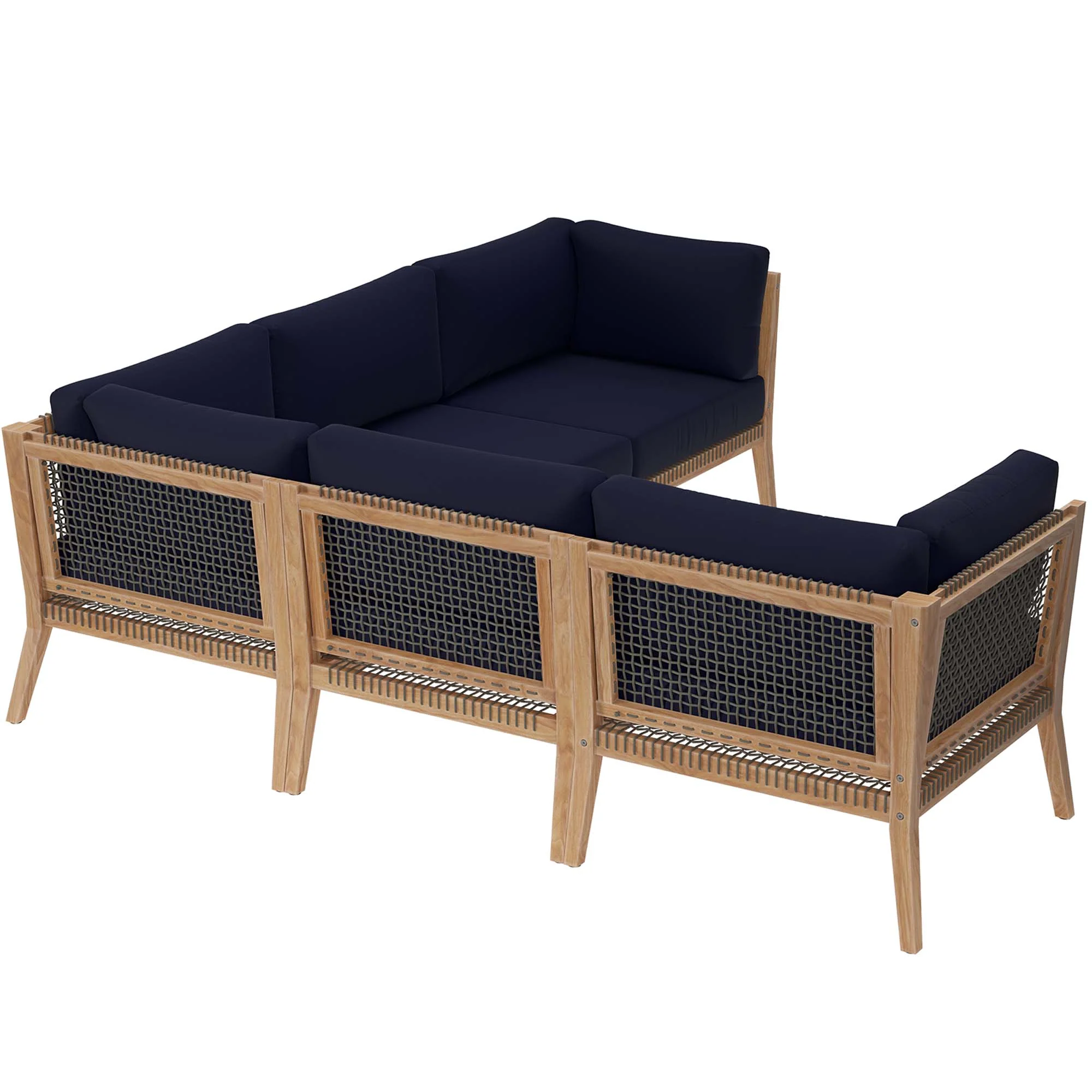 Clearwater Outdoor Teak Wood Blue Sectional Sofa