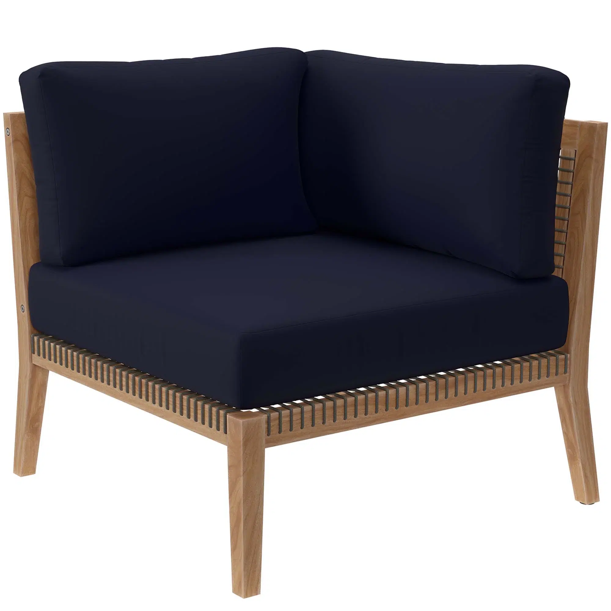 Clearwater Outdoor Teak Wood Blue Sectional Sofa