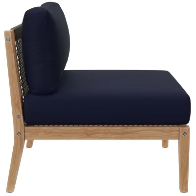 Clearwater Outdoor Teak Wood Blue Sectional Sofa