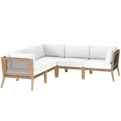Clearwater Outdoor Teak Wood White Sectional Sofa