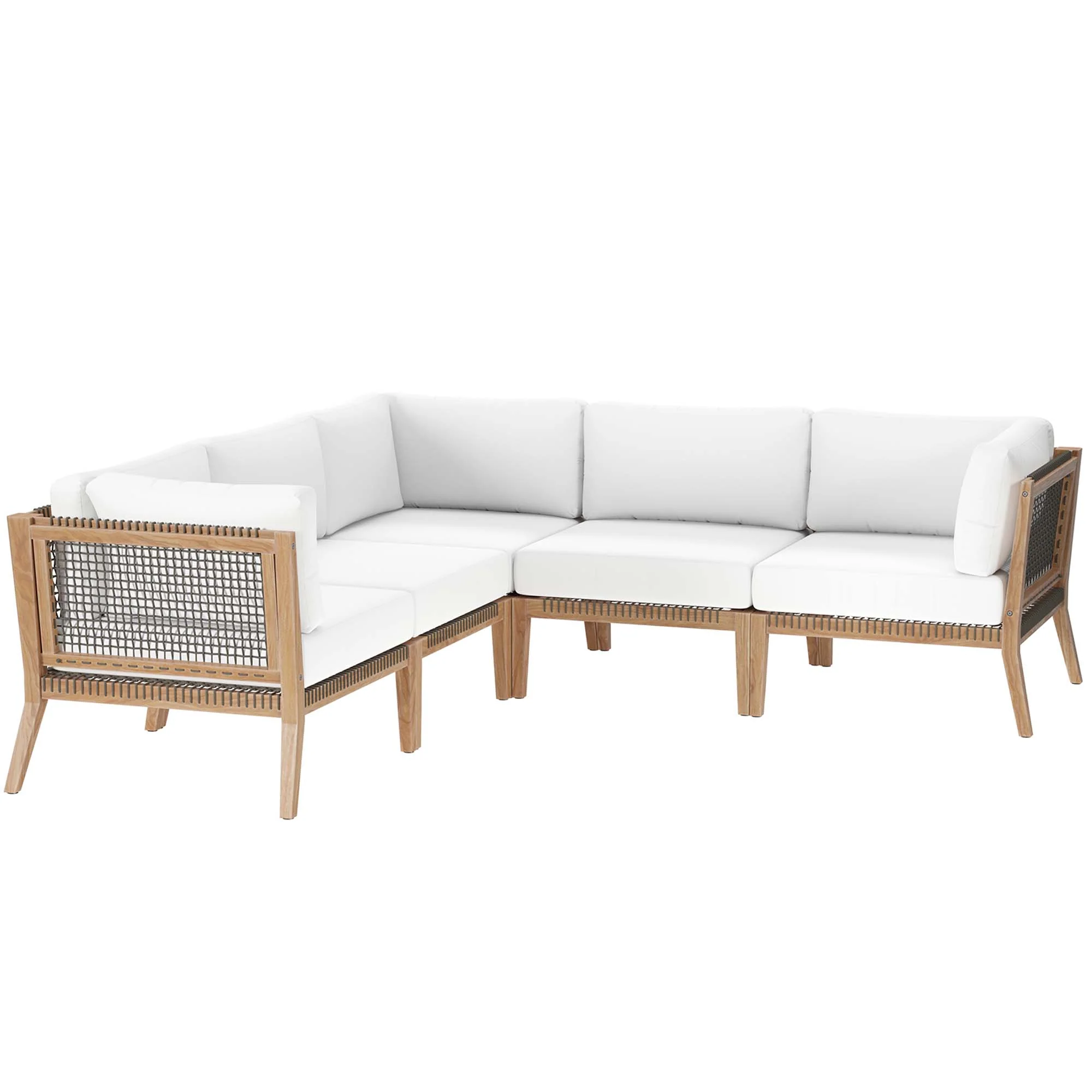 Clearwater Outdoor Teak Wood White Sectional Sofa