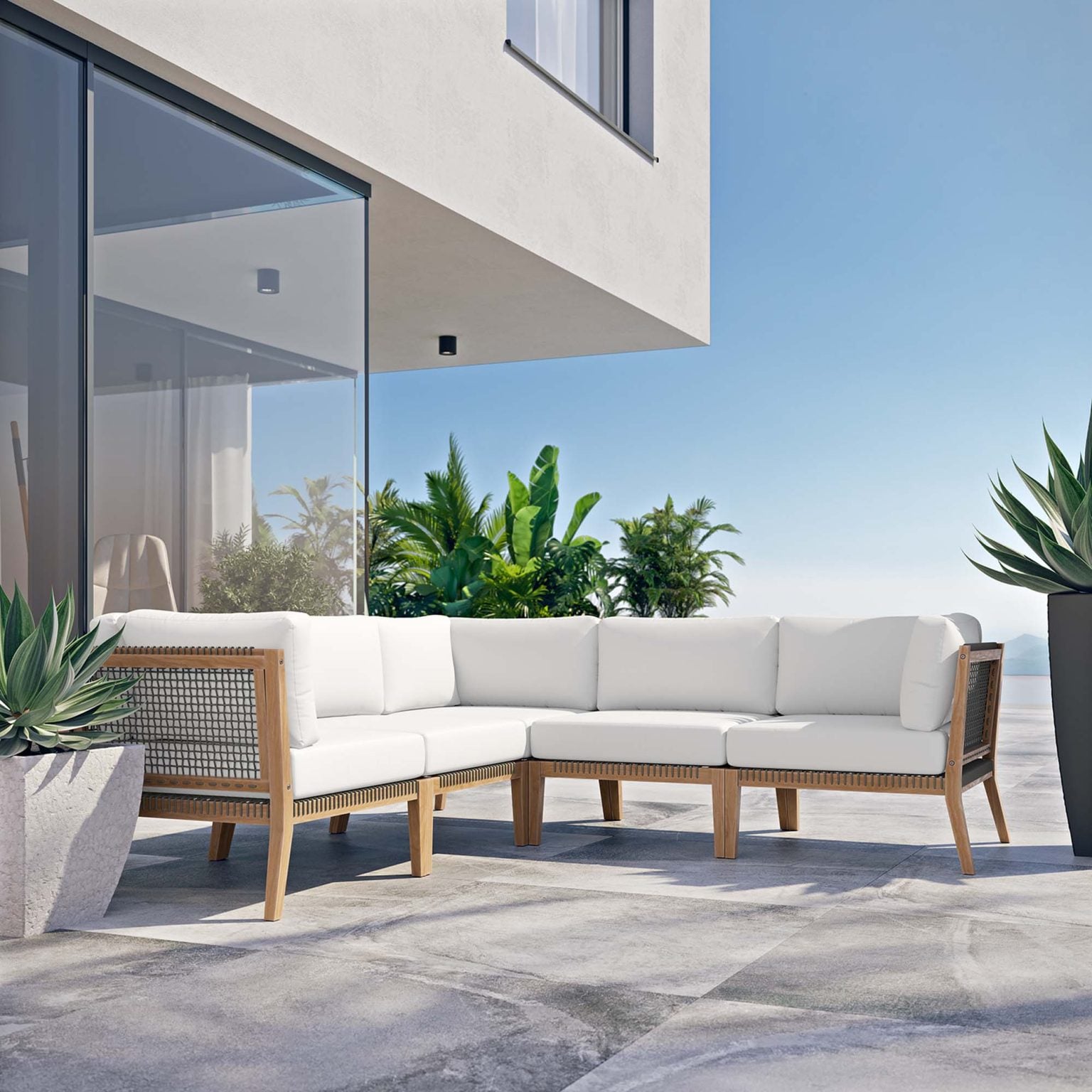 Clearwater Outdoor Teak Wood White Sectional Sofa san diego furniture store