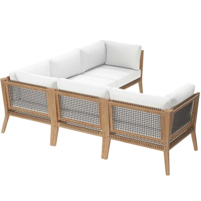 Clearwater Outdoor Teak Wood White Sectional Sofa