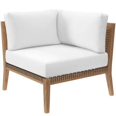 Clearwater Outdoor Teak Wood White Sectional Sofa