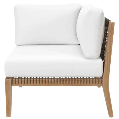Clearwater Outdoor Teak Wood White Sectional Sofa
