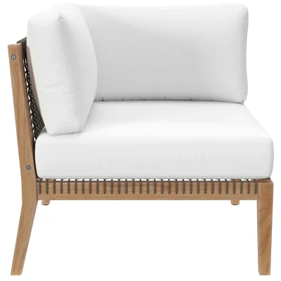 Clearwater Outdoor Teak Wood White Sectional Sofa