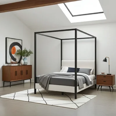 Monroe modern black and white fabric canopy bed
