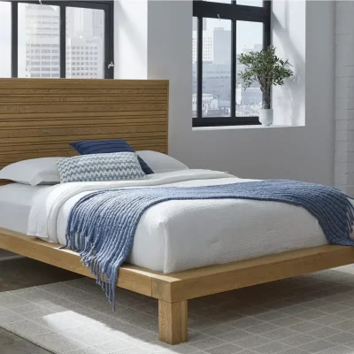 Batten Solid Oak Wood Platform Bed