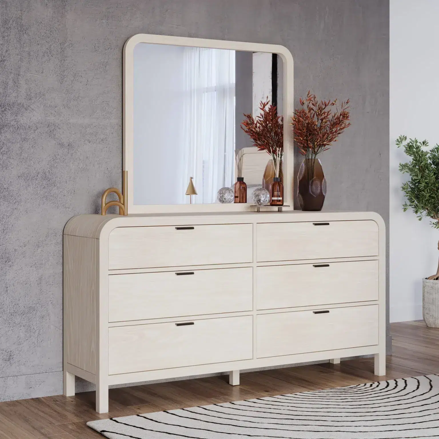 Drake Off White Curved Dresser