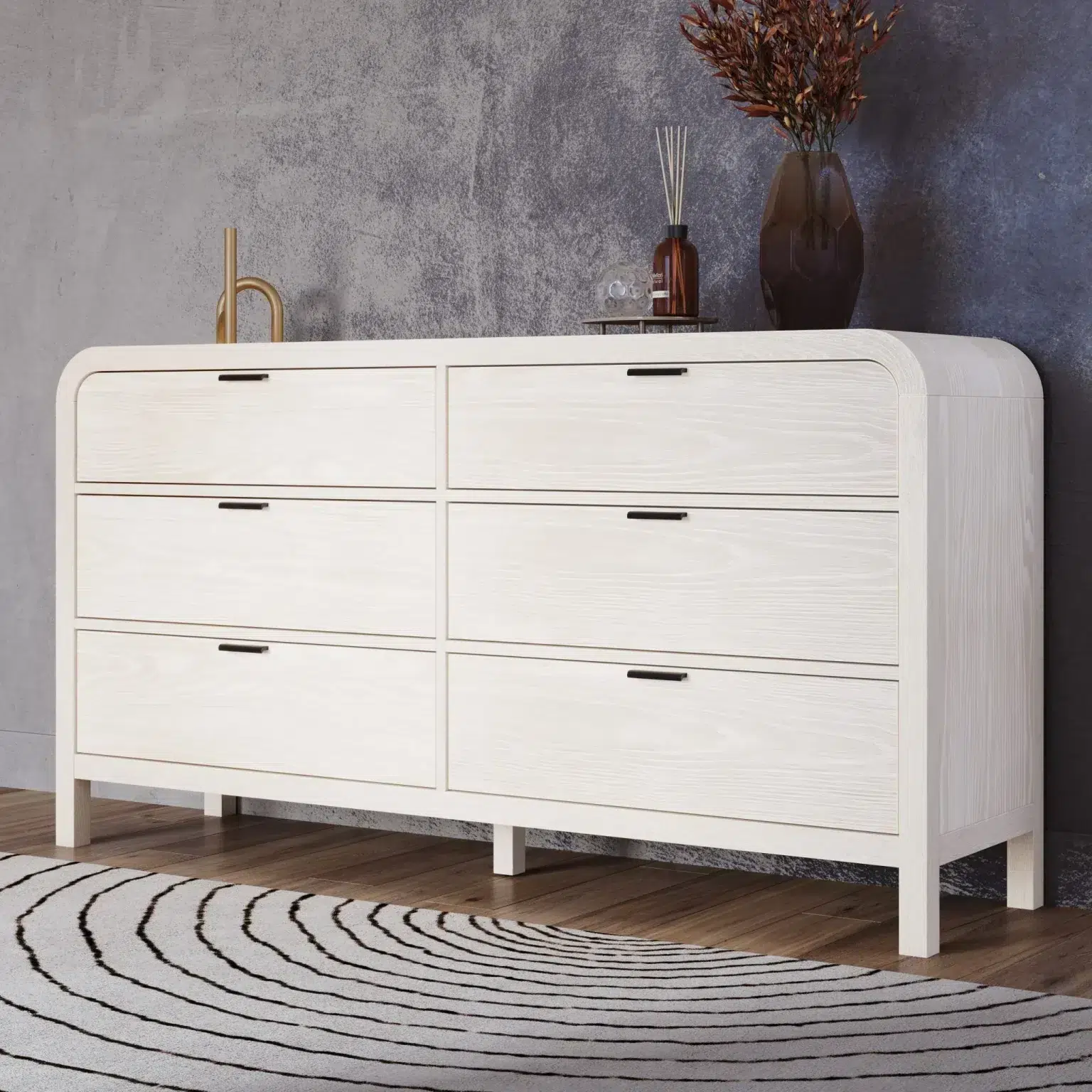 Drake Off White Curved Dresser