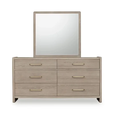 Gardenia Gray Oak Wood Dresser With Gold Handles
