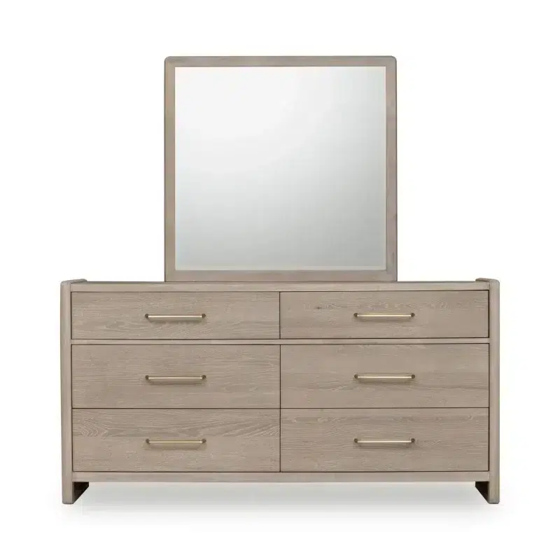 Gardenia Gray Oak Wood Dresser With Gold Handles