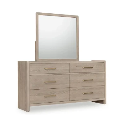 Gardenia Gray Oak Wood Dresser With Gold Handles