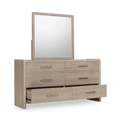 Gardenia Gray Oak Wood Dresser With Gold Handles