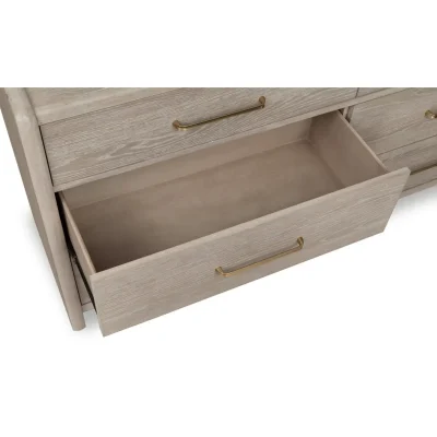 Gardenia Gray Oak Wood Dresser With Gold Handles