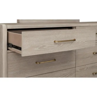 Gardenia Gray Oak Wood Dresser With Gold Handles